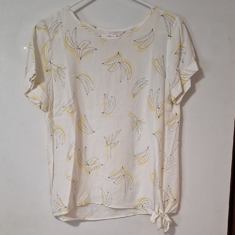 LC Lauren Conrad White Banana Print Tee